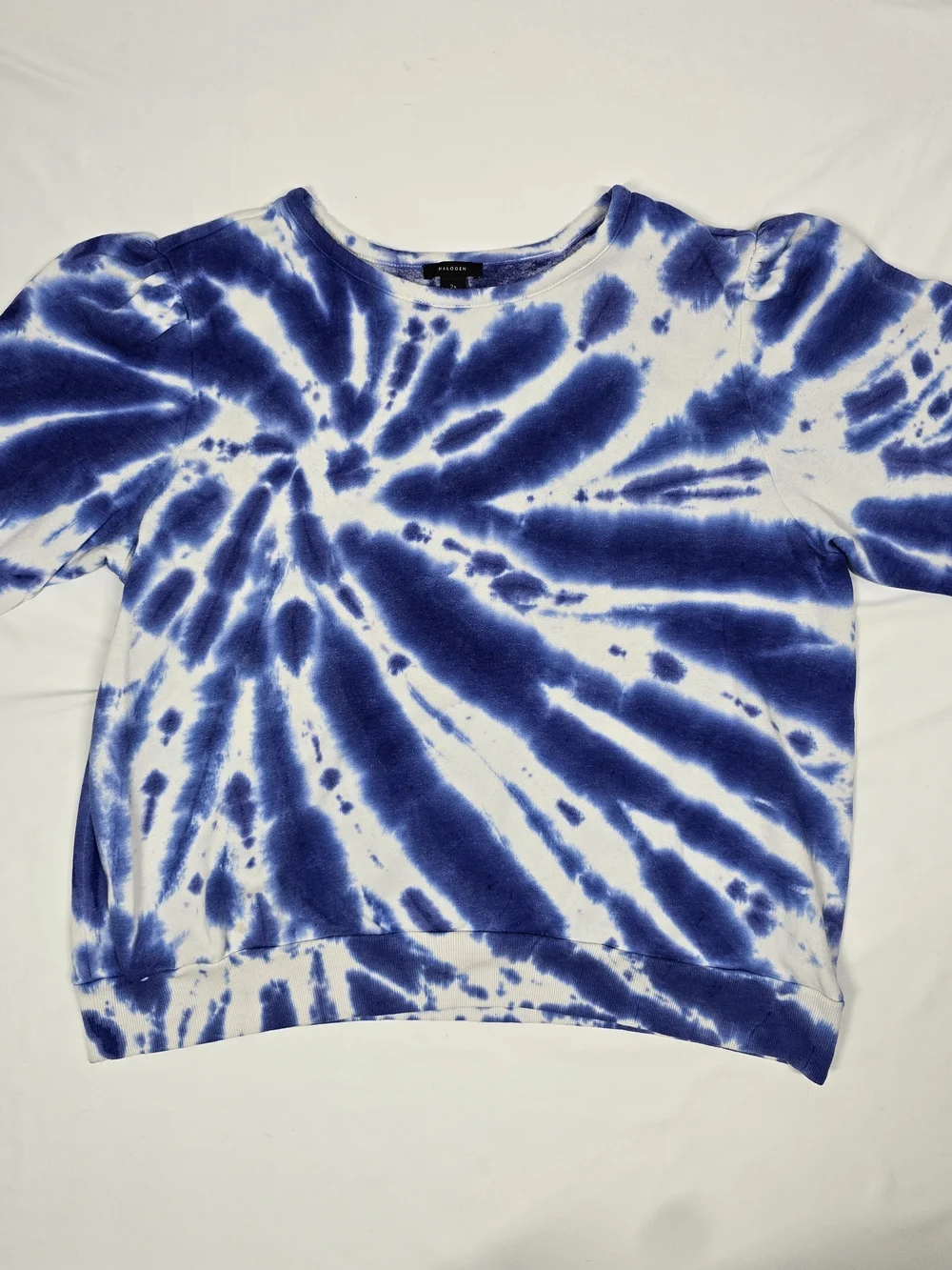 Halogen Blue White Tie Dye Puff Sleeve Sweatshirt Size 2X